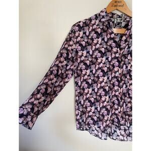 EUC Vince micropainted silk floral long sleeve button down top XS